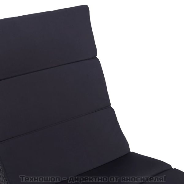 Шезлонг с шалте, полиратан, черен