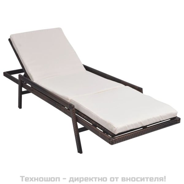 Шезлонг с шалте, кафяв полиратан