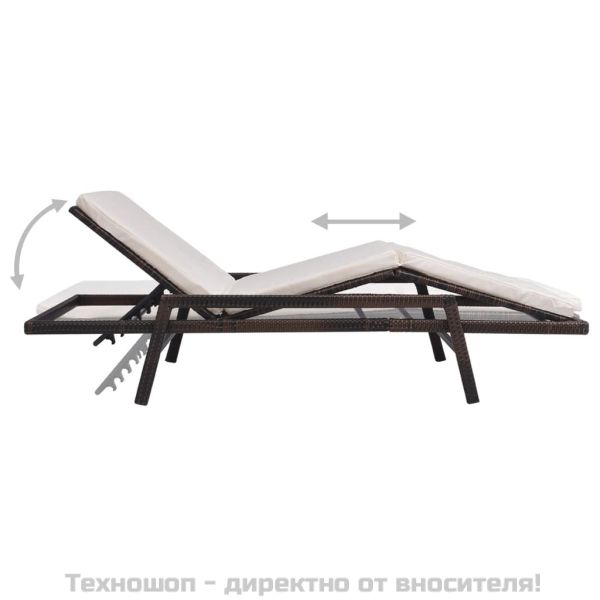 Шезлонг с шалте, кафяв полиратан