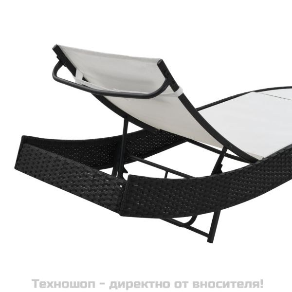 Шезлонг с възглавница, полиратан, черен