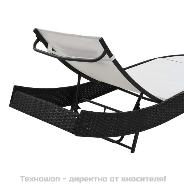 Шезлонги, 2 бр, с масичка, полиратан и Textilene, черни