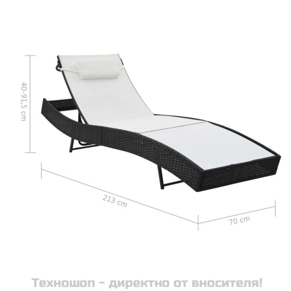 Шезлонги, 2 бр, с масичка, полиратан и Textilene, черни