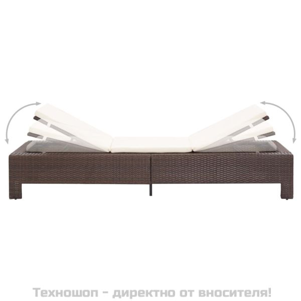 Шезлонг с шалте, кафяв полиратан