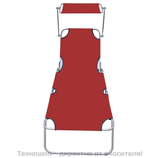 Сгъваем шезлонг с козирка, червен, алуминий