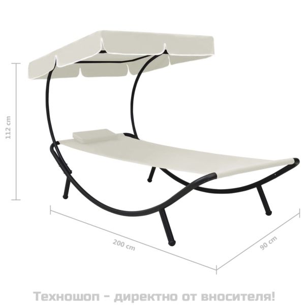 Лаундж легло за открито с навес и възглавница, кремавобяло