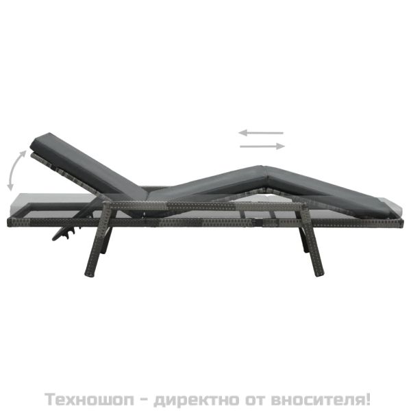 Шезлонг с шалте, полиратан, сив