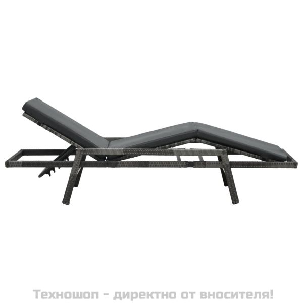 Шезлонг с шалте, полиратан, сив