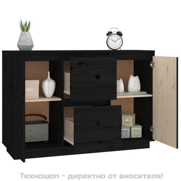 Сайдборд, черен, 111x34x75 см, бор масив