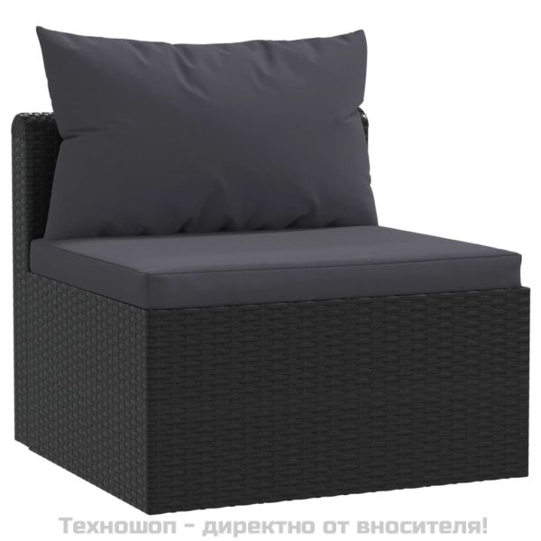 Градински комплект с възглавници, 5 части, полиратан, черен