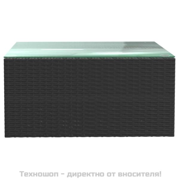 Градински комплект с възглавници, 5 части, полиратан, черен