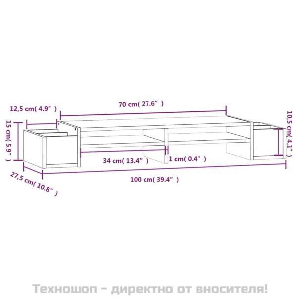 Поставка за монитор, меденокафява, 100x27,5x15 см, бор масив