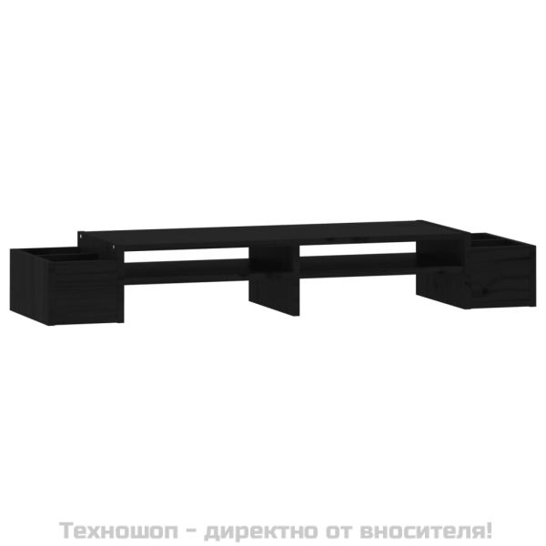 Поставка за монитор, черна, 100x27,5x15 см, бор масив