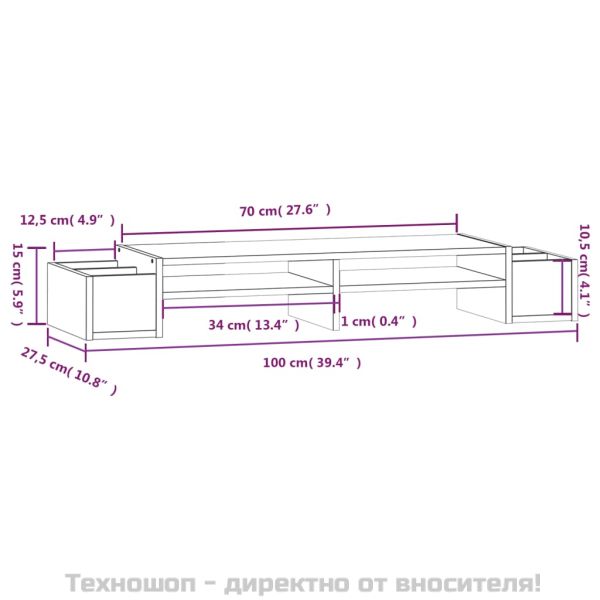 Поставка за монитор, черна, 100x27,5x15 см, бор масив