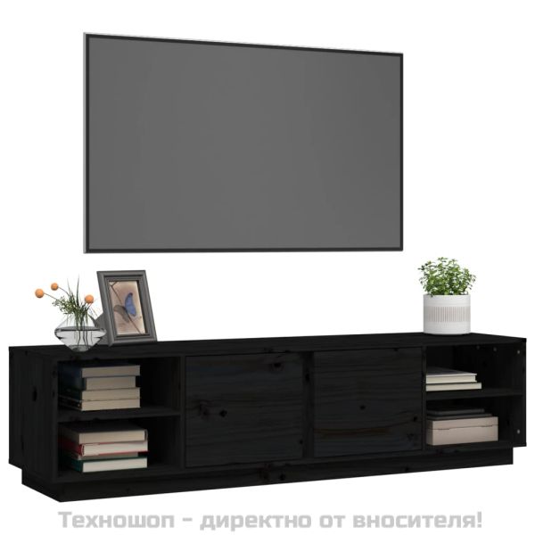 ТВ шкаф, черен, 156x40x40 см, бор масив