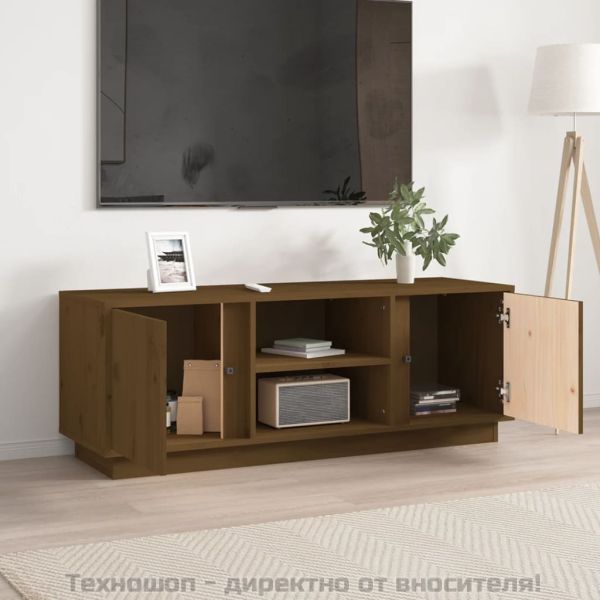 ТВ шкаф, меденокафяв, 110x35x40,5 см, бор масив