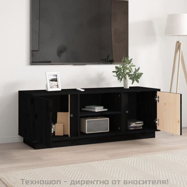 ТВ шкаф, черен, 110x35x40,5 см, бор масив