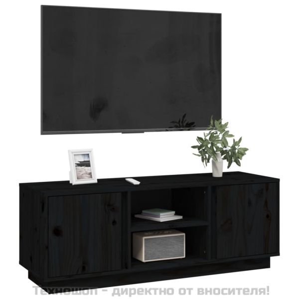 ТВ шкаф, черен, 110x35x40,5 см, бор масив