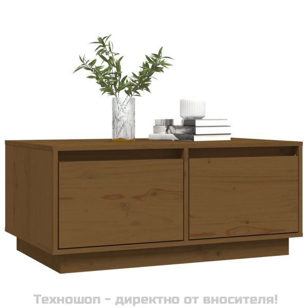 Кафе маса, меденокафява, 80x50x35 см, борово дърво масив