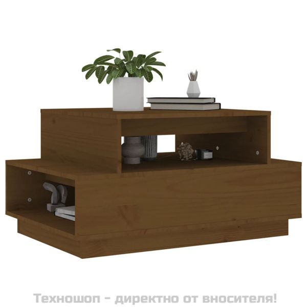 Кафе маса, меденокафява, 80x55x40,5 см, борово дърво масив