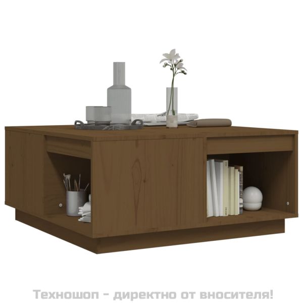 Кафе маса, меденокафява, 80x81x36,5 см, борово дърво масив
