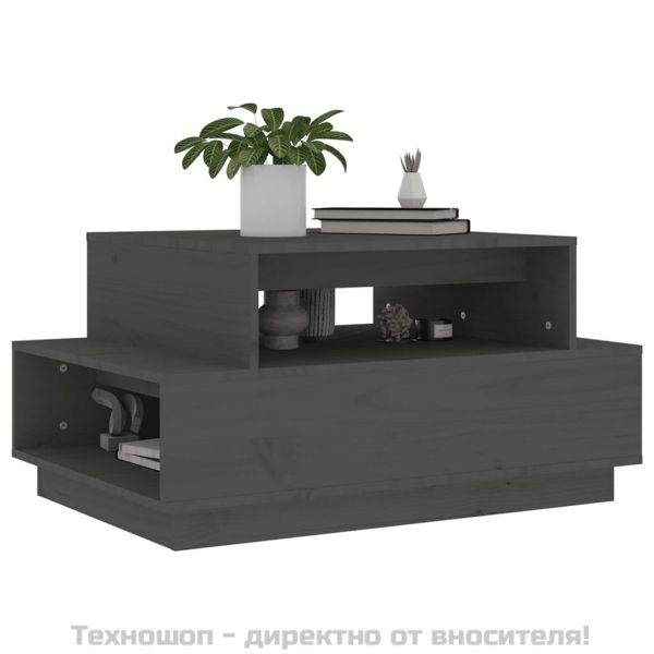 Кафе маса, сива, 80x55x40,5 см, борово дърво масив