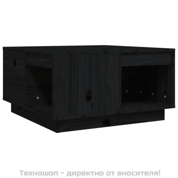 Кафе маса, черна, 60x61x32,5 см, борово дърво масив