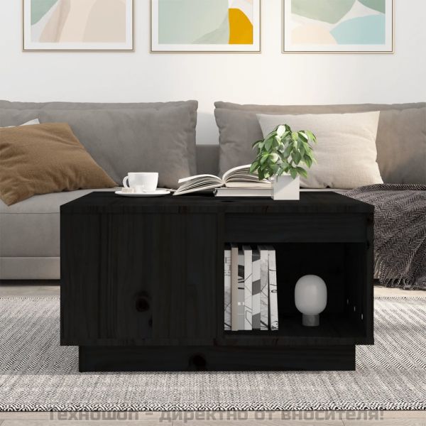 Кафе маса, черна, 60x61x32,5 см, борово дърво масив