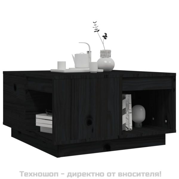 Кафе маса, черна, 60x61x32,5 см, борово дърво масив