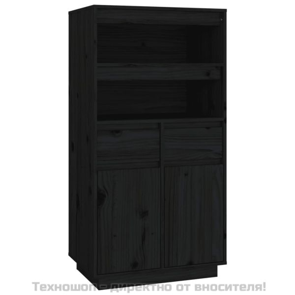 Висок шкаф, черен, 60x40x116,5 см, борово дърво масив
