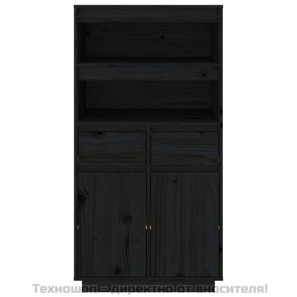 Висок шкаф, черен, 60x40x116,5 см, борово дърво масив