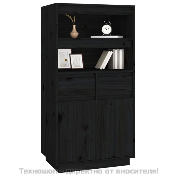 Висок шкаф, черен, 60x40x116,5 см, борово дърво масив