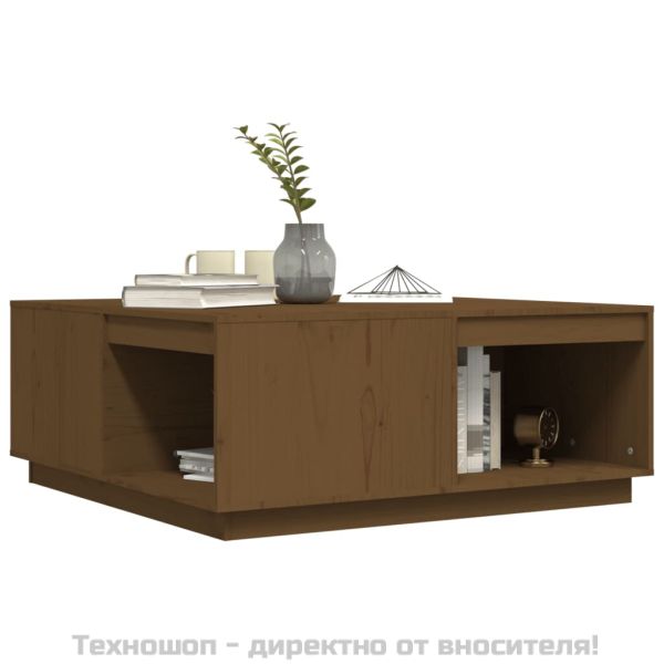 Кафе маса, меденокафява, 100x101x40,5 см, борово дърво масив