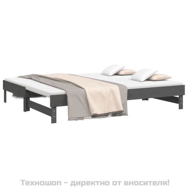 Разтегателно дневно легло, сиво, 2x(100x200) см, бор масив