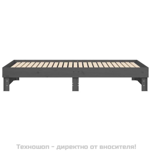 Разтегателно дневно легло, сиво, 2x(100x200) см, бор масив