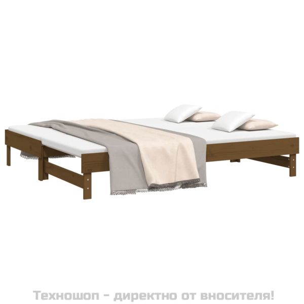 Разтегателна кушетка, меденокафява, 2x(100x200) см, бор масив