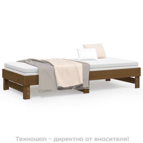 Разтегателна кушетка, меденокафява, 2x(100x200) см, бор масив