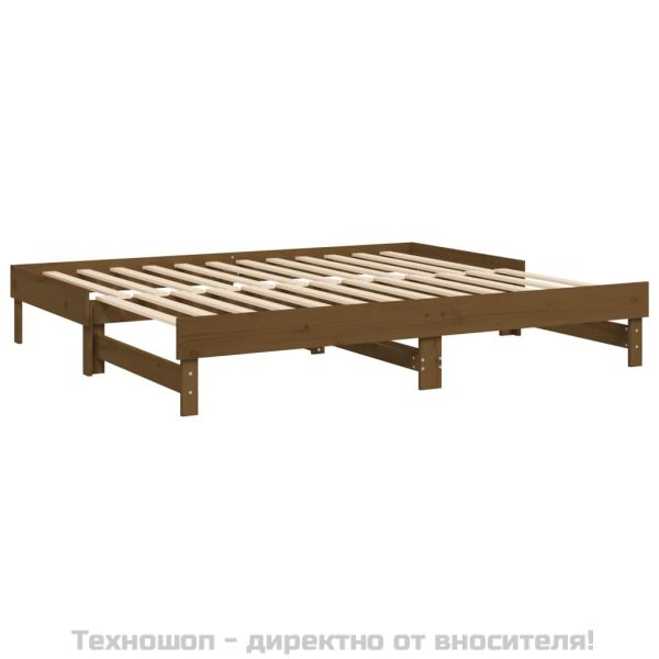 Разтегателна кушетка, меденокафява, 2x(100x200) см, бор масив