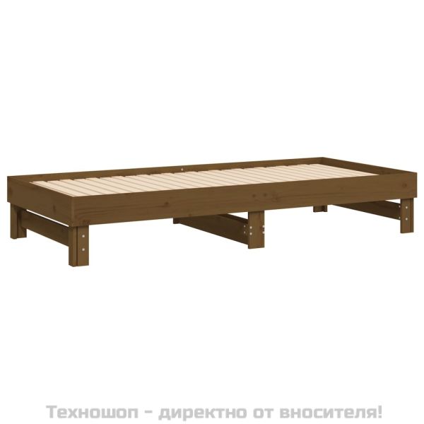 Разтегателна кушетка, меденокафява, 2x(100x200) см, бор масив