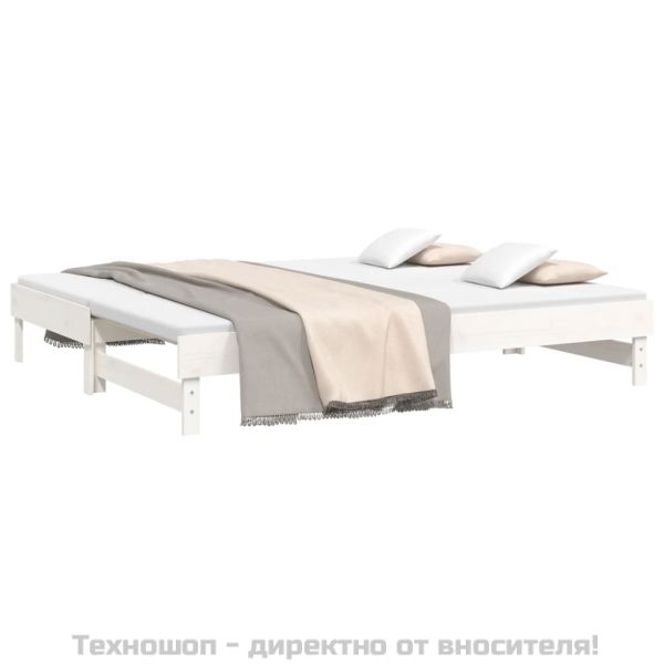 Разтегателна дневно легло бяла 2x(80x200) см борово дърво масив