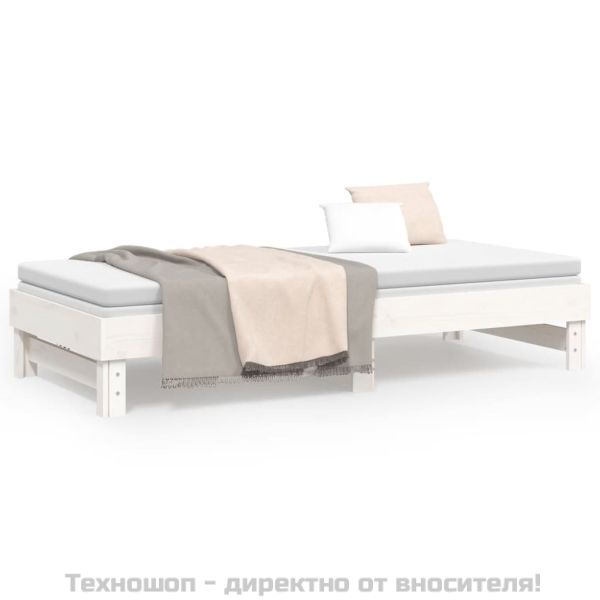 Разтегателна дневно легло бяла 2x(80x200) см борово дърво масив