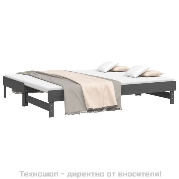 Разтегателно дневно легло, сиво, 2x(80x200) см, бор масив