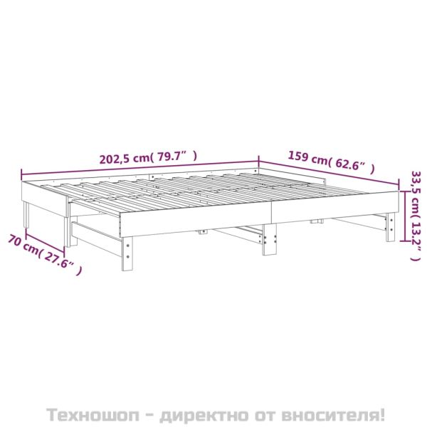Разтегателно дневно легло, сиво, 2x(80x200) см, бор масив