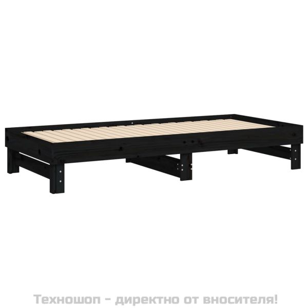 Разтегателна дневно легло черно 2x(80x200)см борово дърво масив