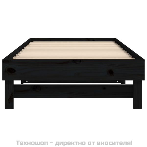 Разтегателна дневно легло черно 2x(80x200)см борово дърво масив