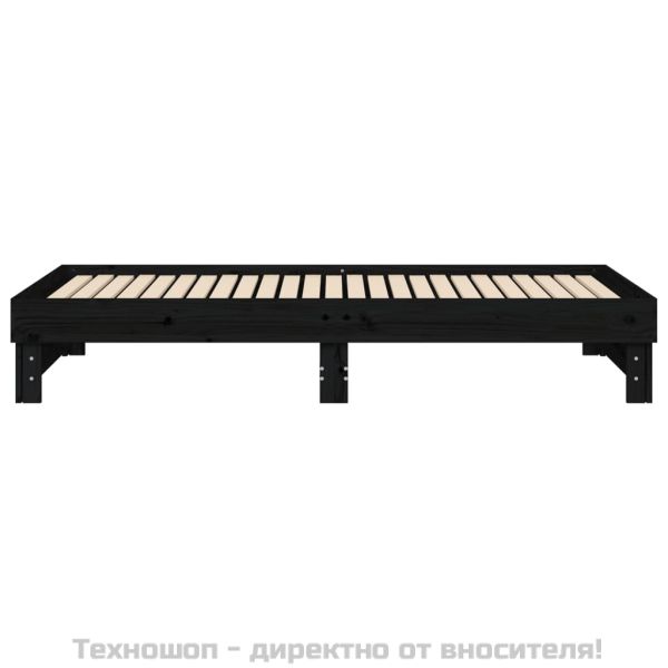 Разтегателна дневно легло черно 2x(80x200)см борово дърво масив