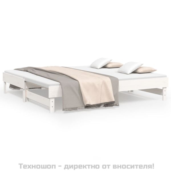 Разтегателна кушетка, бяла, борово дърво масив, 2x(90x190) см