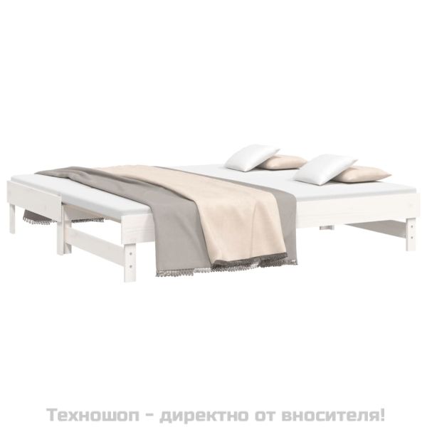 Разтегателна кушетка, бяла, борово дърво масив, 2x(90x190) см