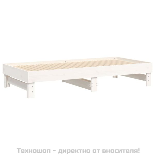 Разтегателна кушетка, бяла, борово дърво масив, 2x(90x190) см