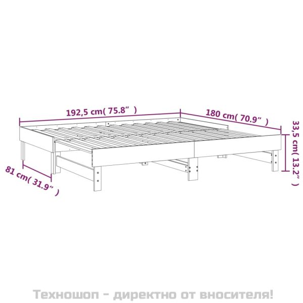 Разтегателна кушетка, бяла, борово дърво масив, 2x(90x190) см