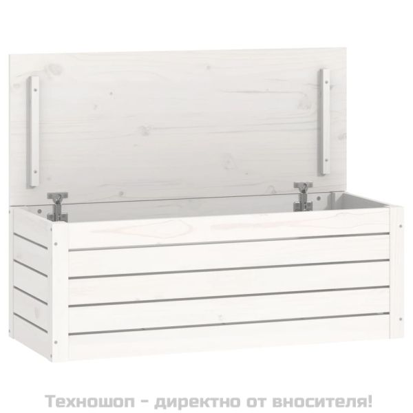 Кутия за съхранение, бяла, 89x36,5x33 см, борово дърво масив